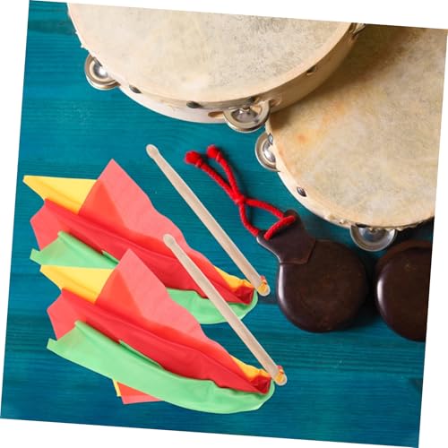 Baquetas rítmicas BESTonZON para danza con pañuelos coloridos, de madera maciza, para adultos, niños y niñas, rojas, amarillas y verdes, para gimnasia y danza miniatura 4