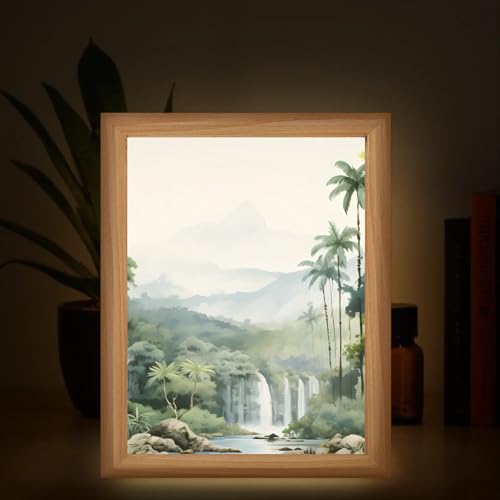 Light Up Painting, Watercolor Forest Wall Art Picture Light Dreamy Forest Light Up Desktop Art Decor, 10 Brightness, USB Powered, 3 Lighting Modes, Anxiety Relief Gift for Bedroom Home - Without Frame