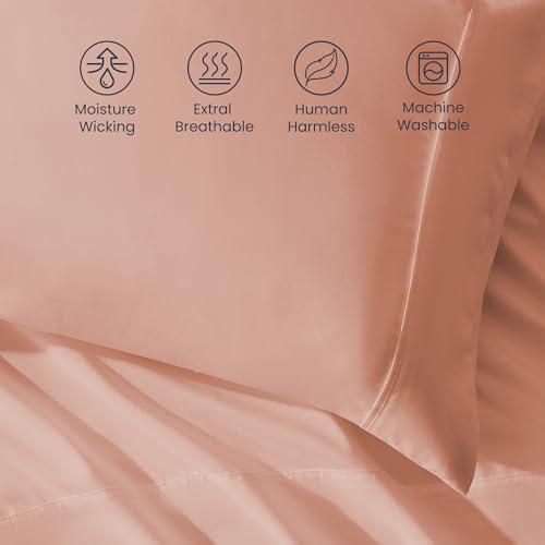 SLEEP ZONE Nanotex Super Soft Cooling Full Size Bed Sheets Set 4 Piece - Easy Care Fitted Flat Sheet & Pillowcase Sets - Wrinkle Free, Fade Resistant, Deep Pocket 16" (Dull Pink, Full)