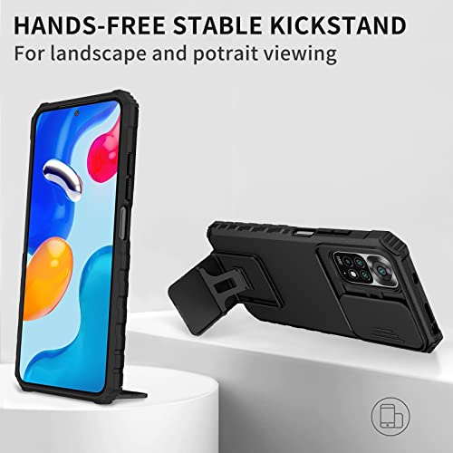 Image of ShieldTech Back Cover Case for Redmi Note 11 4G | Sliding Camera Shield | Stereoscopic Stand | Shockproof 360 Protection | PC + TPU Hybrid Mobile Phone Case for Redmi Note 11 4G | Black