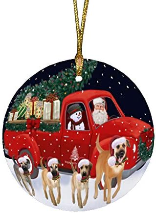 Christmas Express Delivery Red Truck Running Chinook Dogs Round Flat Ornament - Pet Decorative Hanging Ornaments for Christmas X-mas Tree Decorations - 2.75" Round Christmas Ornament