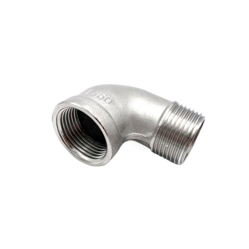 Conector de unión SS304 for tubería agua, codo 90 grados, rosca macho a hembra BSP 1/8'' a 2'', acero inoxidable 304, DN6 a DN50(1-1/2")