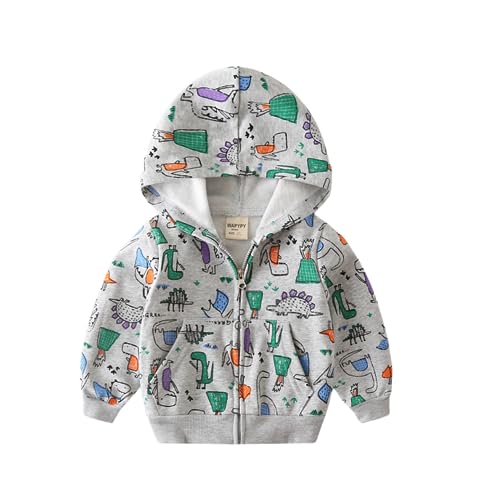 Meufam Toddler Baby Boy Hooded Sweatshirt Jacket Coat Cartoon Dinosaur Print Long Sleeve Zip-Up Kids Warm Outerwear