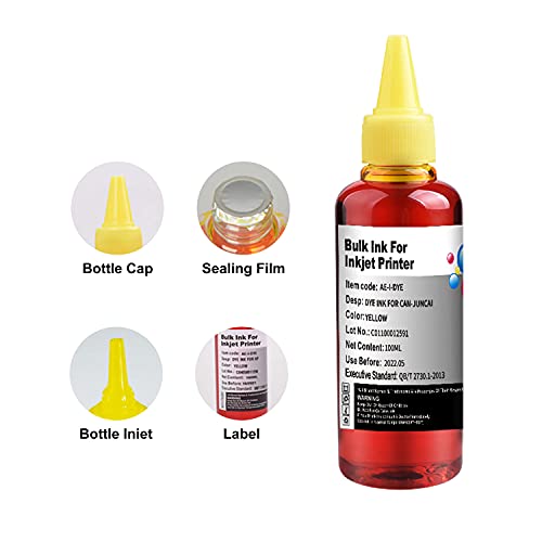 Juncai 4 Color Ink Refill Kit For Hp 950 951 932 933 60 61 952 902 901 62 63 21 22 920 940 934 564 711 970 971 94 95 96 Ink Cartridges, (1 Black 1 Cyan 1 Magenta 1 Yellow) 100Ml X4 Bottle,With Syringe #TOP1