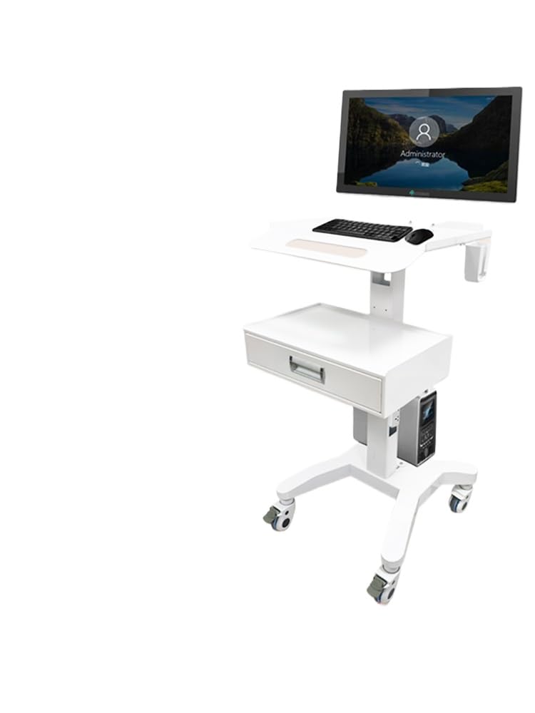 Carrello per postazione di lavoro per laptop medico con ruote, carrello da laboratorio regolabile in altezza con supporto per scanner, robusta scrivania per computer portatile per cliniche dentali