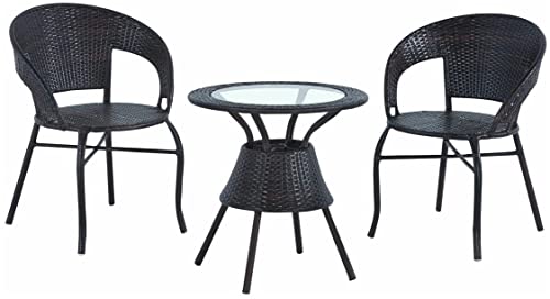 Image of DEVOKO Outdoor Rattan Chairs with Glass Top Tea Table Bistro Set for Patio, Backyard, Porch, Garden, Poolside, Balcony (Black)
