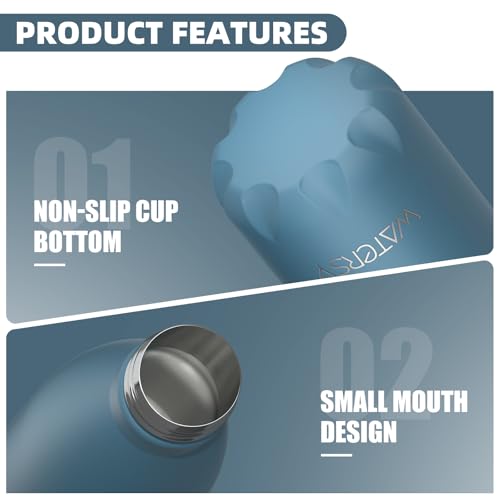 Image of WATERSY Stainless Steel water bottles,17oz /500ml Insulated Water Bottles,Smog Blue metal water bottle Keeps Drink Cold and Hot,BPA Free kids water bottles for School,Gym,Travel,Sports