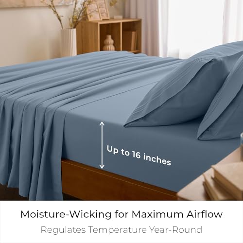 Image of Mellanni Full Sheets Set - 4 PC Iconic Collection Bedding | Hotel Luxury, Extra Soft, Cooling Bed Sheets - Wrinkle, Fade, Stain Resistant (Full, Blue Hydrangea)