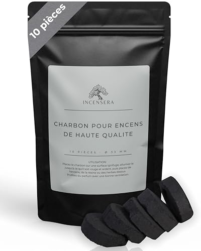 Incensera Lot de 10 comprimés de Charbon Bois qualité supérieure - Accessoires Fumage avec pastilles Charbon pour encens et Autres résine