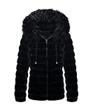 Geschallino Mujer Tallas Grandes Chaqueta reversible de piel sintética con capucha Chaqueta acolchada aislante con cuello de piel 19225Plus Negro 1X