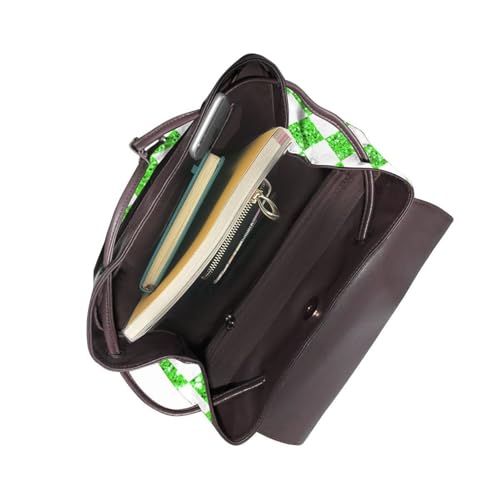 Glitter Green White Checkered Chessboard Flag Lightweight Daypack Bag Microfiber PU Leather Backpack for Travel Business Commute Gym4
