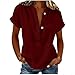 Linen Tops for Women 2026 Trendy Summer Short Sleeve Shirts Dressy Loose Casual Button V Neck Blouses Clothes Red