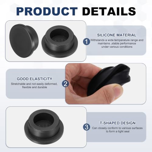 Image of MECCANIXITY 18pcs T-Shaped Silicone Plugs 28mm 1-3 /32 Inch Dia Snap in Plug Hole Seal Cover Round Rubber Stopper for 27-28mm Holes Kitchen Rubber Bulkheads Waterproof Sealing, Black