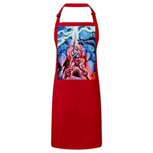 Tablier cuisine premium rouge He Man anti-taches imprimé King Swords