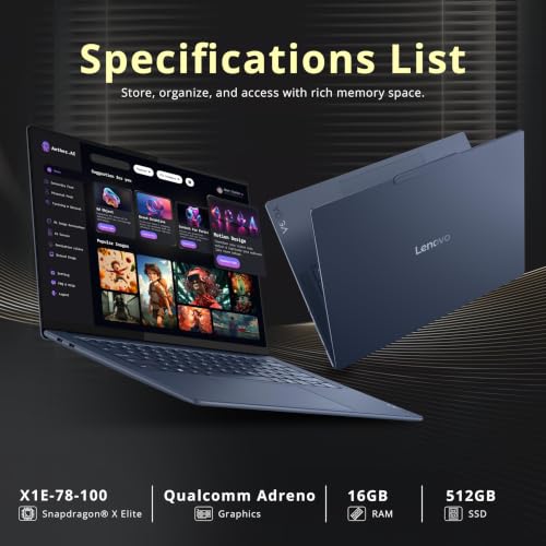 Image of Lenovo Yoga Slim 7X 14.5 3K OLED Touchscreen Copilot+ PC Laptop, Snapdragon X Elite X1E-78-100, 16GB LPDDR5X, 1.5TB Storage (512GB SSD+1TB Docking Station Set), Long Battery Life, Win 11 Pro, Blue