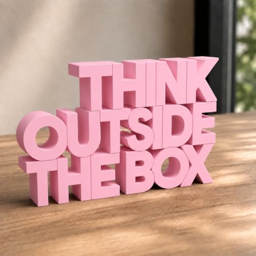 Image of Mad Masters Think Outside The Box Motivational Desk Decor - Aesthetic Table, Shelf & Wall Showpiece for Home Office, Business, Vastu Friendly Gifting, Blush Pink (20.3 x 12.3 x 2.5 cm)