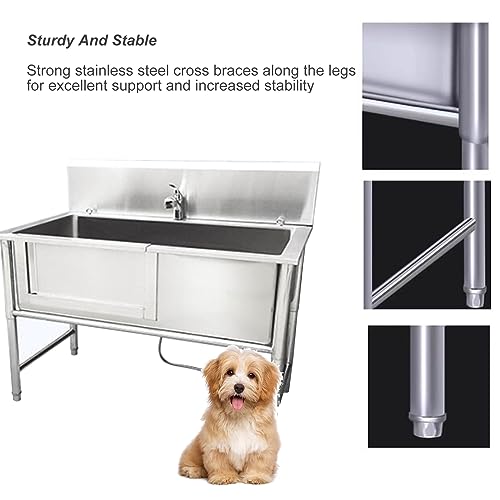 Vasca da bagno per cani in acciaio inox per toelettatura domestica, stazione di lavaggio per animali domestici con bacino profondo per una facile pulizia