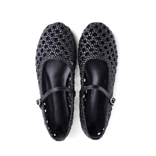 Woven Ballet Flats for Women Mesh Mary Jane Flats Shoes Round Toe Dressy Ballerina Shoes with Buckle Strap Comfortable for Work Office Daily4