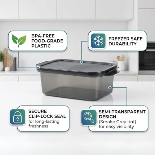 Image of GO STORE Pack of 2 Fridge Storage Containers (1000 ML) Freezer Safe Boxes for Kitchen Meal Prep, Vegetables, Fruits, Snacks, Stackable Space Saving Organizer