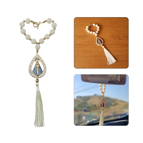 Terço Dezena Retrovisor Carro Nossa Senhora Aparecida Acessórios Bolsa Mochila Oratório (1, 1 NS Aparecida - Amora Pérola - Strass Azul)