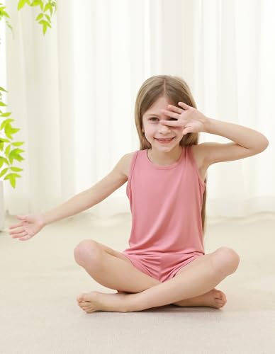 Little Kid's Tank Pajama Set Summer Shorts Pjs Unisex Kids Soft Viscose from Bamboo Sleepwear Pajamas 2T-7Y4