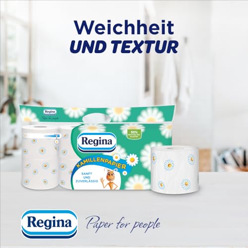 Regina Kamillenpapier 3-lagiges Toilettenpapier – 16-Rollen-Packung, 150 Blatt pro Rolle, Weich und Sanft mit Kamillenduft und FSC-zertifiziertem Papier 3