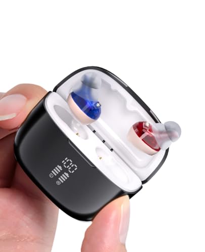 HIBRIQ Rechargeable Hearing Amplifier for Seniors & Adults, In-Ear Invisible Design with Noise Reduction Digital, Power Display & Long Battery Life