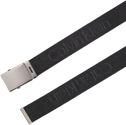 Calvin Klein Herren Gürtel Logo Webbing Plaque 3,8 cm mit Plaketten-Schnalle, Schwarz (Black/Pewter), 105 cm – Ansicht 3