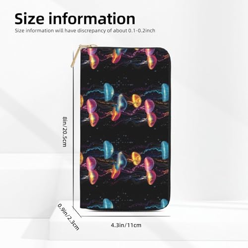 Leather Thin Slim Wallets for Women & Men - Colorful Jellyfish A Print Card Wallet Holder with Zipper2