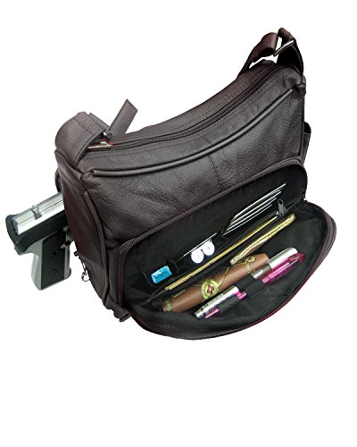 Roma Leathers Gun Concealment Shoulder Purse with Organizer - Cowhide Leather, Adjustable Strap - Black3