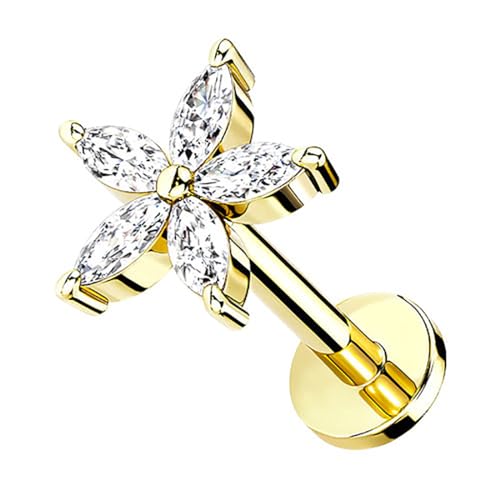 Taffstyle Piercing para tragus, cartílago, hélix, cristal, flor para oreja, tragus, hélix, labio, labret, Länge 6mm, Acero quirúrgico