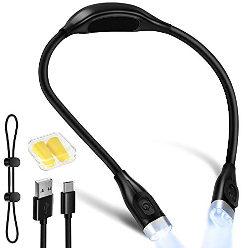 Lampara Lectura Flexible llevó 3 Colores, 3 Niveles de Iluminación, Cuello luz Recargables, Libros Cama, 4 LED, Manos Libres de Abrazo para Leer, Tejer, Reparar