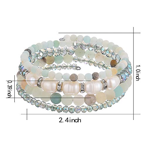 Beaded Freshwater Pearl Chakra Bracelet - Multi Strand Wrap Bracelet With Natural Crystal Agate Beads, Birthday Gifts For Women(29-Green) #TOP2