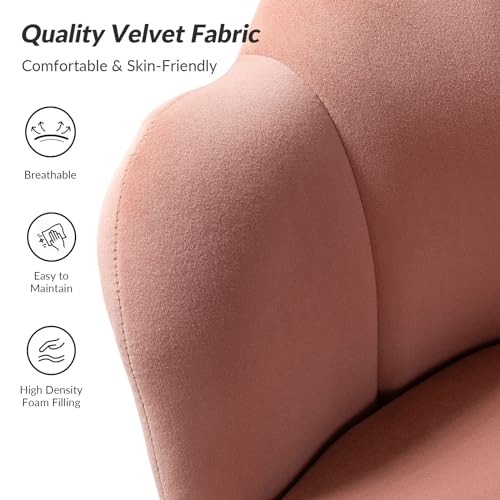 Image of HULALA HOME Modern Velvet Accent Chair with Shell Shaped Back, Cute Living Room Bedroom Armchair Sofa Chair with Gold Legs, Comfy Upholstered Vanity Chair for Makeup Room, Pink