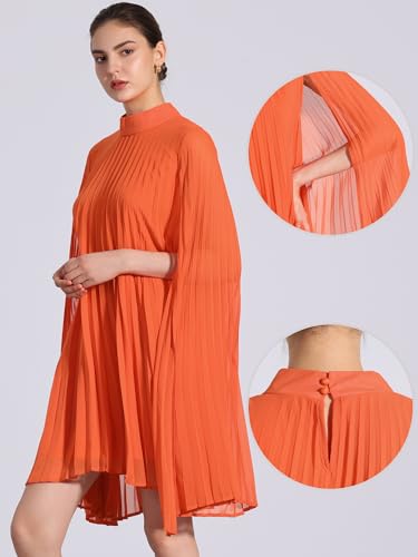 Image of Allegra K Women Chiffon Pleated Flowy Cloak Sleeve Cape Knee Length Dress
