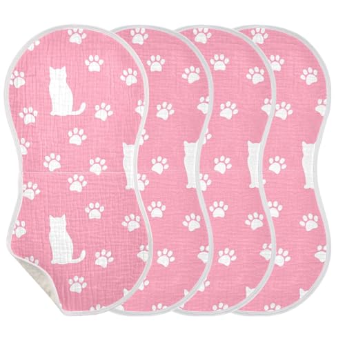 2 Pack Baby Burp Cloths, Soft Absorbent Burping Cloths for Babies, Cotton Milk Spit Up Rags, Large Size for Newborns, Baby Boys and Girls (Pink Paw Print Pattern)3