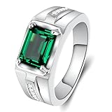 WSX 925 Sterling Silver 4ct Emerald Cut Gemstone Rings Created Emerald Men's Anniversary Wedding Band Ring for Valentine's Day Gift For Him,Free Engrave,Size10.5
