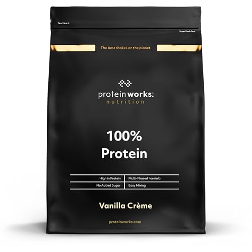 Protein Works - 100% Protein Poudre, 100 Portions, Mélange Quadri-Protéines, Peptides de Glutamine, Formule Protéinée Propre, Crème Vanillée, 2.5kg