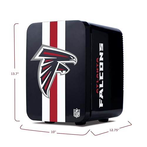 Image of Ukonic NFL Atlanta Falcons 15-Can Mini Fridge 10L - AC /DC Powered, Official Team Colors & Logo, Portable Cooler for Tailgates, Home, Office, or Car