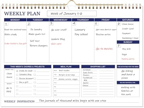 Large Weekly Planner - 17" x 12" Spiral Weekly Calendar, 52 Weekl...