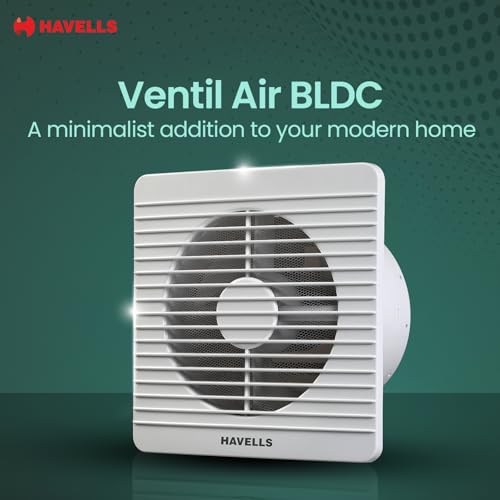Image of Havells 200mm Ventil Air BLDC Exhaust Fan | Strong Air Suction, Rust Proof Body and Dust Protection Shutters | Suitable for Bathroom, Kitchen & Office, 2 Year Warranty | (Pack of 1, White)
