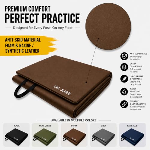Image of De Jure Fitness PVC Leatherette Yoga Mat 10mm Thick | Non-Slip XL Exercise Mat | High-Density Cushioning | Odorless, Eco-Friendly & Sweat-Resistant | Home Gym Workout Mat | Brown - 10MM