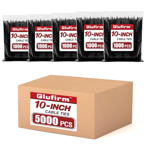 Zip Ties 10 inch (5000 Pack), Black Cable Ties, 45lb Tensile Strength, Wire Ties, Glufirm