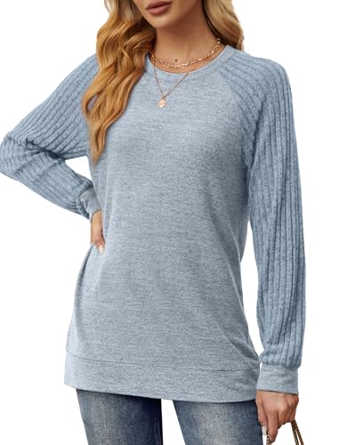 Saloogoe Tunic Sweatshirts for Women Crewneck Lightweight Sweaters Raglan Long Sleeve Shirts Fall Fashion Tops 20252