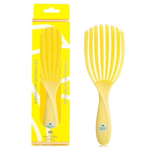 Nature Spell FlexiFlow - Cepillo desenredante para cabello | Desenreda todo tipo de cabello | Para cabello húmedo y seco | Hebras flexibles para cepillado y limpieza sin dolor | Elimina nudos y reduce