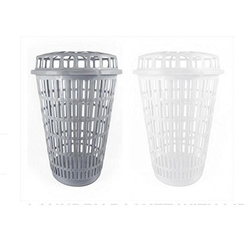 RSW Circular Plastic Laundry Linen Basket Bin Storage Hamper with Lid (White)
