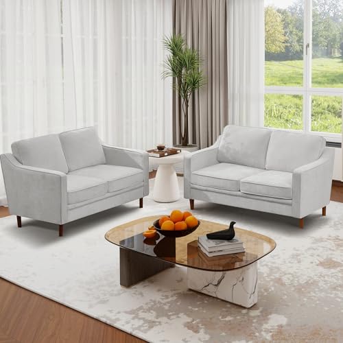 Image of Kingfun 60 inch Chenille Sofa, Loveseat Couch, Mid Century Modern Love Seat Couches with Solid Wood Frame for Living Room Bedroom