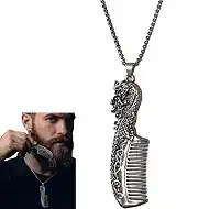 Dragon Mustache Comb Necklace for Men - Stainless Steel Pendant with Fine Tooth Comb, Portable Beard Grooming Tool on Chain, Cool Dragon Design Gift for Husband Boyfriend Dad Father
