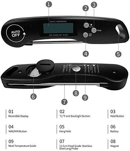review Digital Instant Read Meat Thermometer for Grilling Waterproof Kitchen Food Thermometer with Backlight Smoker Oil Fry Candy Thermometer Foldable Long Probe