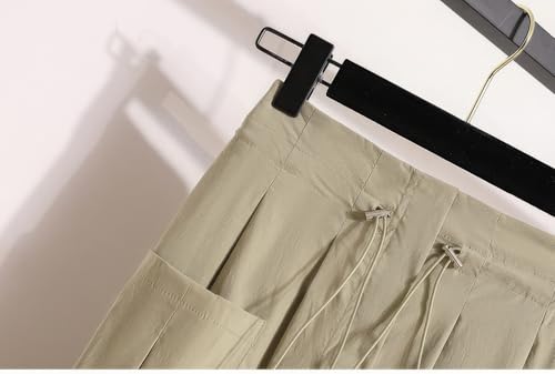 ebossy Vintage Cotton Cargo Skirts for Women Casual Drawstring Back-Elastic Waist Pencil Long Skirt with Pockets4